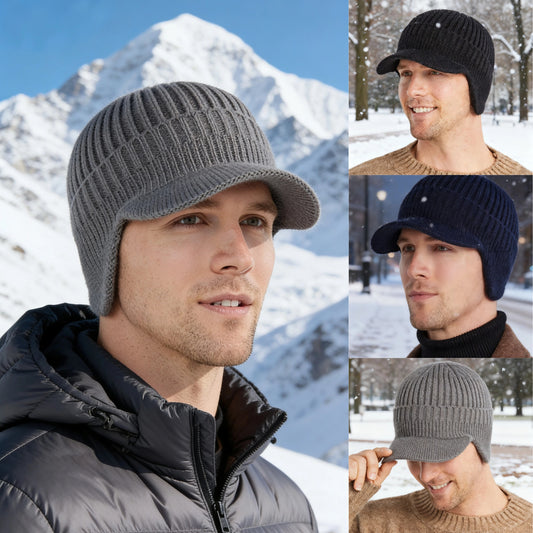 🔥 Gorro de punto cálido de invierno para hombre con orejeras,Versión normal / Versión con forro cálido