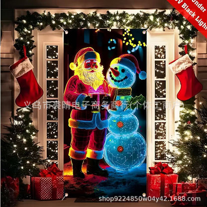 🎅【Compra uno y llévate otro】🎄 Pancarta navideña fluorescente UV para puerta/fondo/decoración para fiestas navideñas/tela decorativa navideña colgante