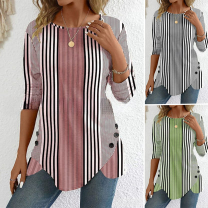 💕Speciální nabídka na letní novinky【S-3XL】Letní nová dámská pruhovaná volnočasová halenka, prodyšná a pohodlná, ideální volba na léto.