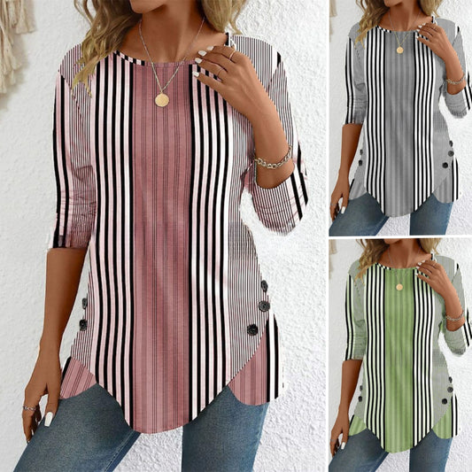💕Speciální nabídka na letní novinky【S-3XL】Letní nová dámská pruhovaná volnočasová halenka, prodyšná a pohodlná, ideální volba na léto.