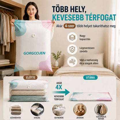 🧳 5 darab 💨 Nagyméretű, kompressziós vákuumos tárolózsákok: nincs szükség pumpára, légmentesen záródnak, és ideálisak a helytakarékossághoz a bőröndben és otthon is ✈️