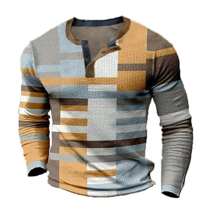 🔥【50% kedvezmény】👔【S-4XL】 Férfi hosszú ujjú mintás pólóKényelmes és könnyen kombinálható hétköznapi viselet