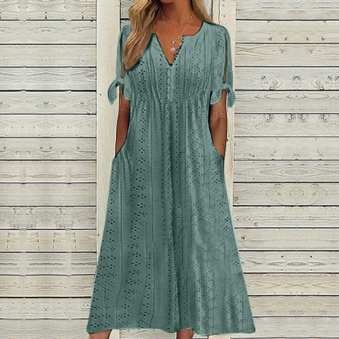 👗【S-5XL】 Jednoduché vypasované prodyšné šaty – univerzální a stylové