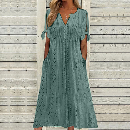 👗【S-5XL】 Jednoduché vypasované prodyšné šaty – univerzální a stylové