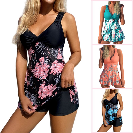 🌴🏖️【Ostatni dzień – 50% zniżki🔥】【S-5XL】Nowy zestaw kąpielowy z nadrukiem dla większych rozmiarów, szorty, rozcięcie na plecach, szybkoschnący materiał