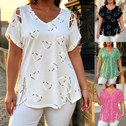 👚Poslední den slevy 50 % ✨【S-5XL】Letní módní tričko s potiskem, výstřihem do V a krátkým rukávem – prodyšné, pohodlné a zeštíhlující.