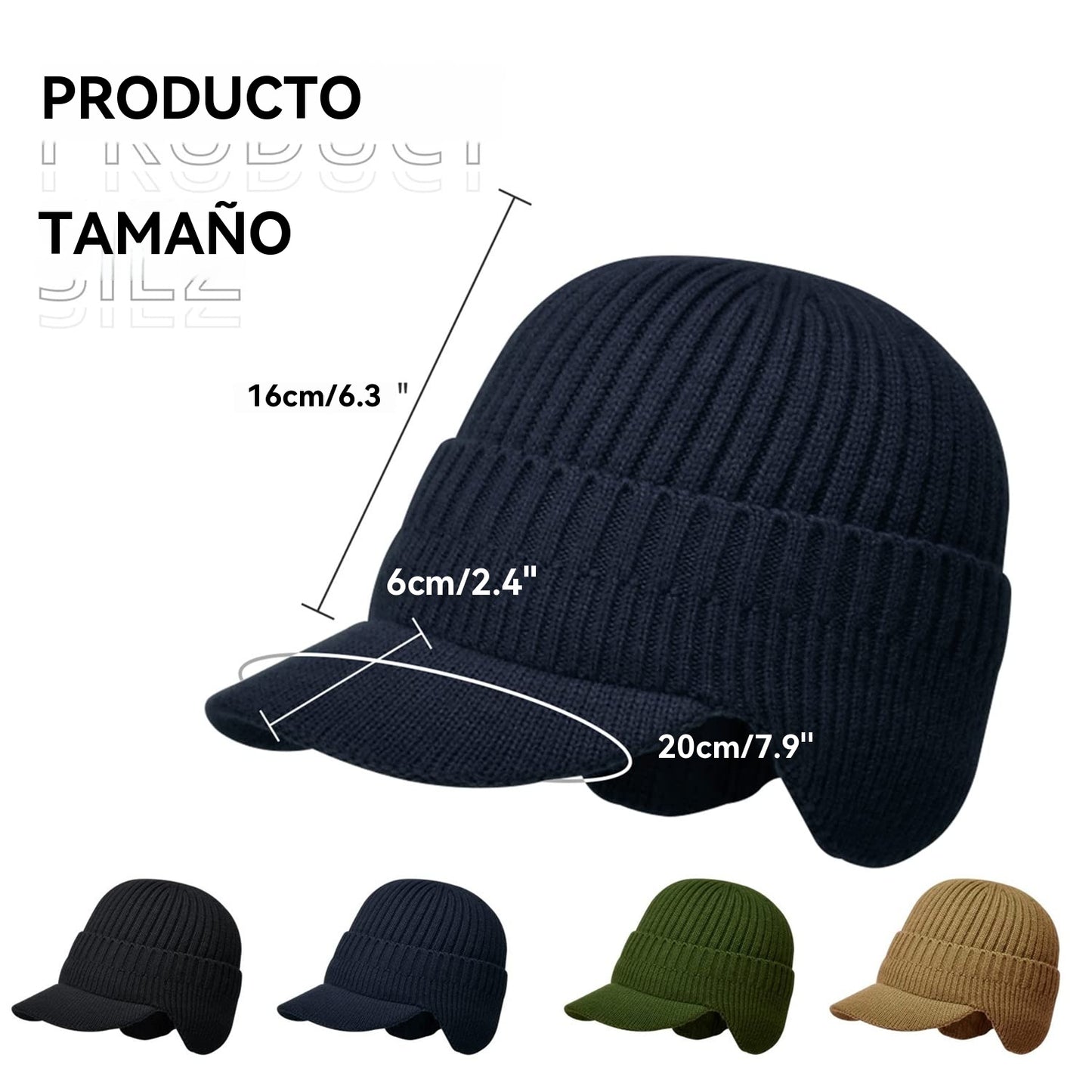 🔥 Gorro de punto cálido de invierno para hombre con orejeras,Versión normal / Versión con forro cálido