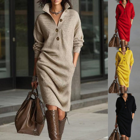 👗【S-3XL】 Νέο μοντέρνο πλεκτό φόρεμα με γιακά, άνετο και μοντέρνο