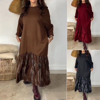 ✨【S-3XL】Damska luźna sukienka z okrągłym dekoltem, ozdobiona nieregularnym patchworkowym nadrukiem, uniwersalna i wygodna do noszenia