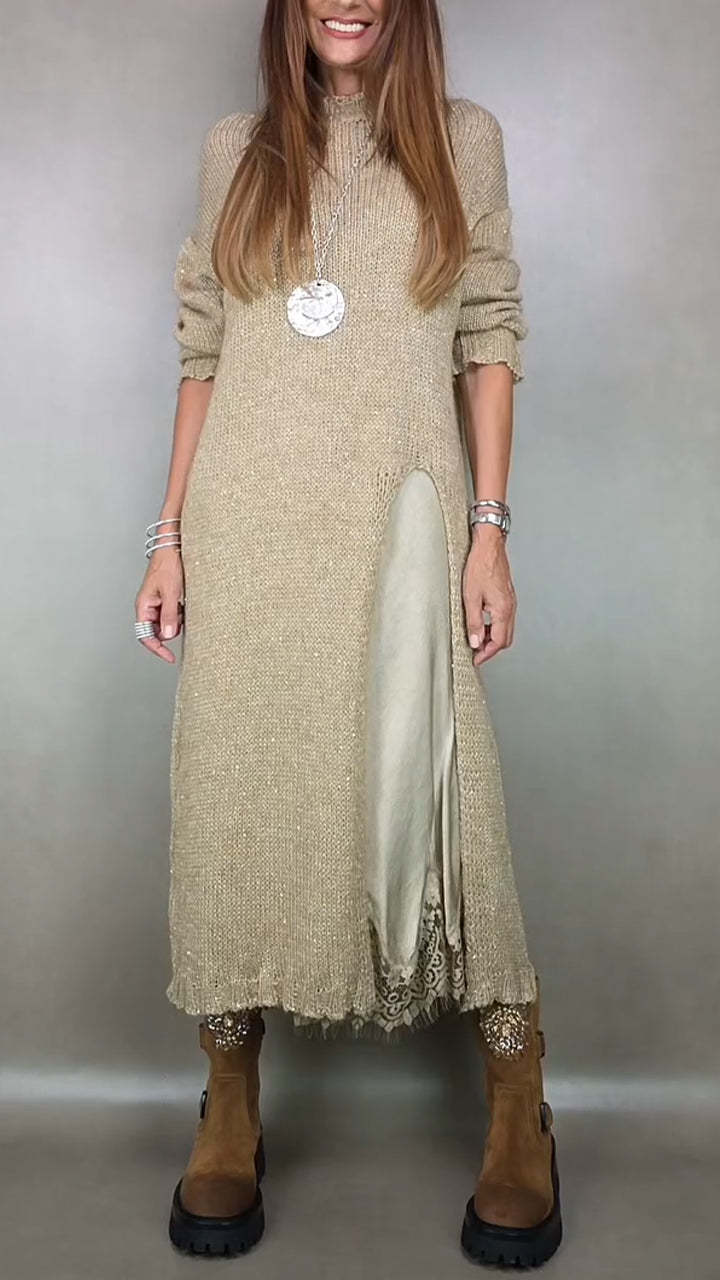 【XS–3XL】👗 Új őszi csipkés szett hasítékkal és kötött mintával