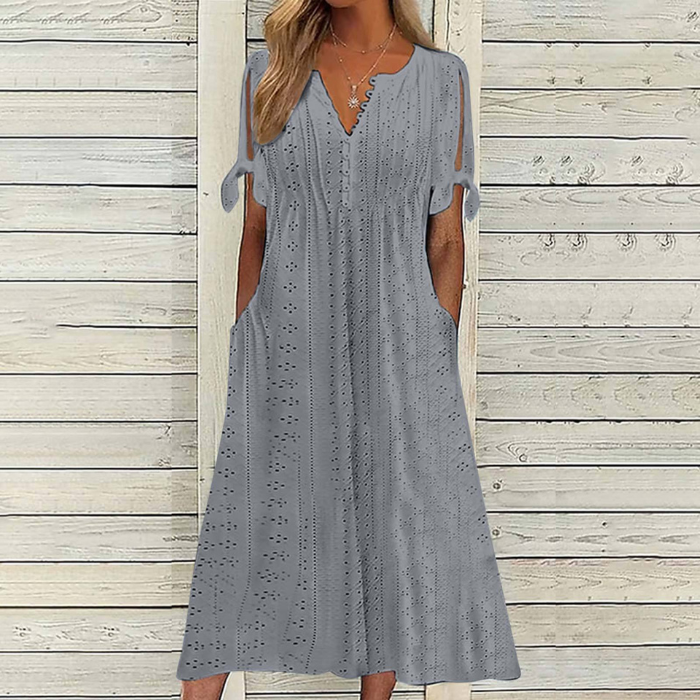 👗【S-5XL】 Jednoduché vypasované prodyšné šaty – univerzální a stylové