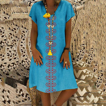 👗【S-5XL】Pamučna haljina s V-izrezom  3684065