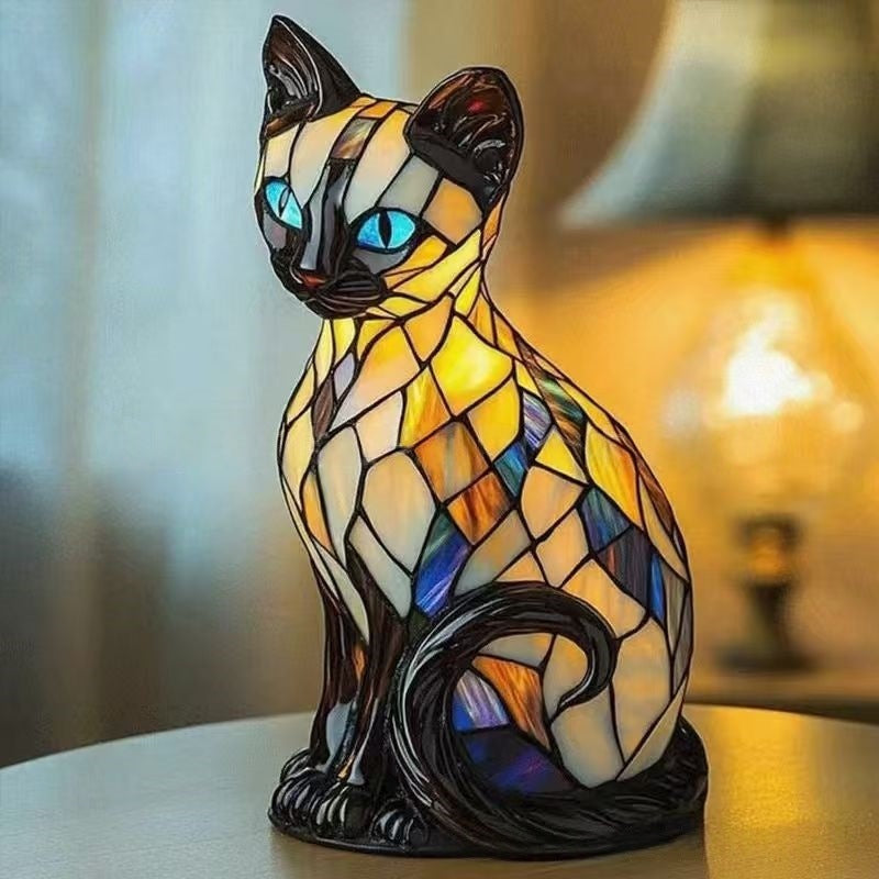 🐱🐱 Kreatywna lampka stołowa w kształcie kota, retro lampka nocna, wykonana z kolorowej żywicy