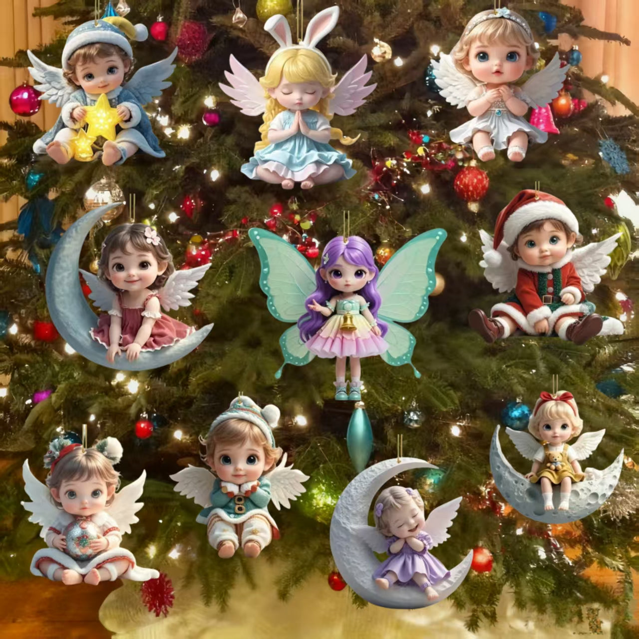 🎁【20 komada】Drveni anđeo - božićni ukras za dom