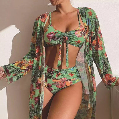 👙☀️【S-2XL】【Zestaw trzyczęściowy】 2026 nowy stylowy szal, 3-częściowy zestaw strojów kąpielowych