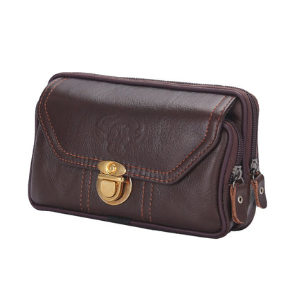 👜 Nuevo bolso de cintura para hombre, corte horizontal, funda para teléfono celular de cuero de vaca con piel de grano completo