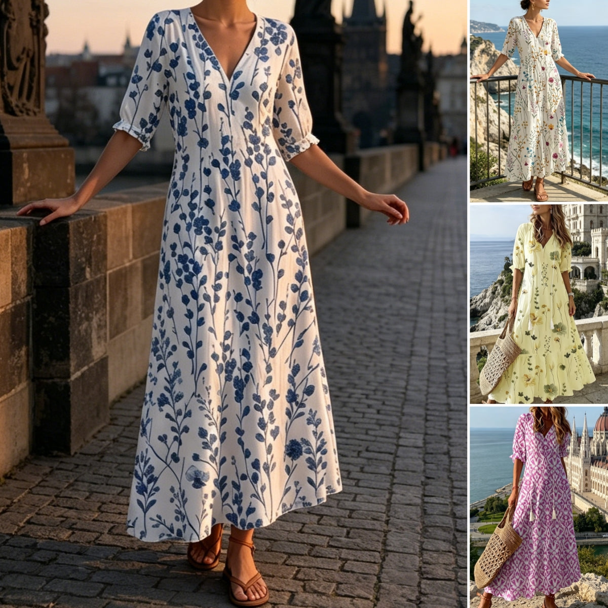 👗【S-3XL】 Letní módní šaty s výstřihem do V a potiskem, prodyšné, pohodlné a zeštíhlující