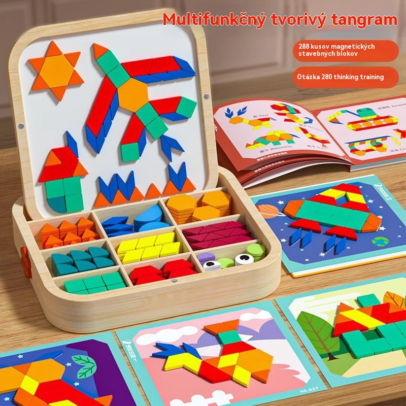 🌈🧩【75 piezas】🔥👶Juguete de rompecabezas tangram de madera magnético, entrenamiento cerebral y juguete educativo para niños, estimula el pensamiento