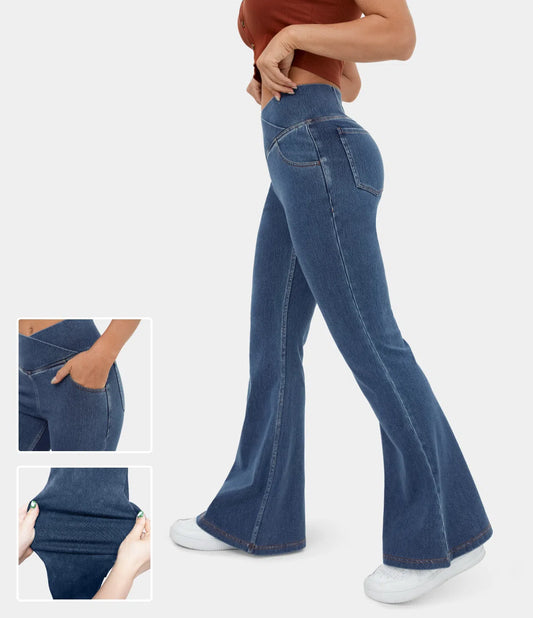 👖💕【XS-4XL】Νέο ψηλόμεσο τζιν παντελόνι με φαρδιά μπάκα και εφαρμοστή γραμμή, ανασηκώνει και τονίζει το σχήμα των γλουτών