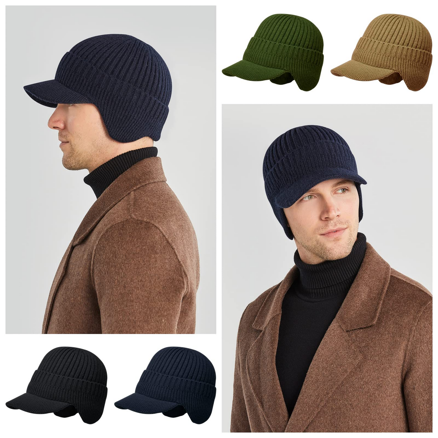 🔥 Gorro de punto cálido de invierno para hombre con orejeras,Versión normal / Versión con forro cálido