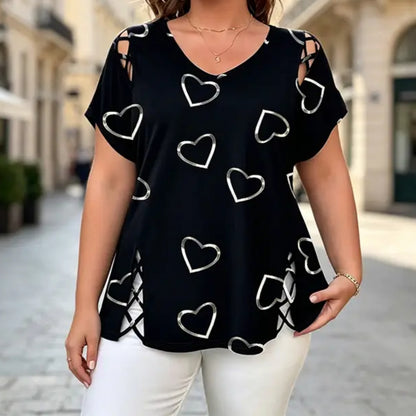 👚Poslední den slevy 50 % ✨【S-5XL】Letní módní tričko s potiskem, výstřihem do V a krátkým rukávem – prodyšné, pohodlné a zeštíhlující.