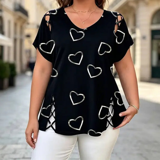 👚Poslední den slevy 50 % ✨【S-5XL】Letní módní tričko s potiskem, výstřihem do V a krátkým rukávem – prodyšné, pohodlné a zeštíhlující.
