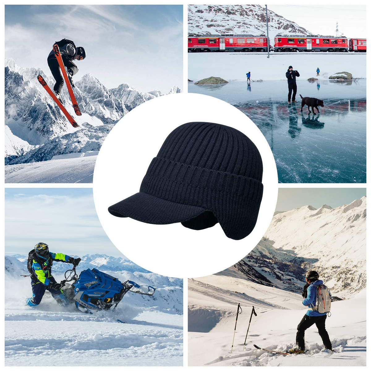 🔥 Gorro de punto cálido de invierno para hombre con orejeras,Versión normal / Versión con forro cálido