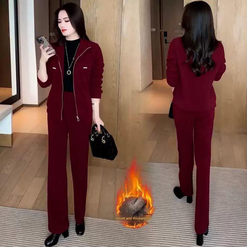 ✨【Pantaloni + Jacheta】🔥Nou costum de iarnă din catifea îngroșat din două piese pentru femei