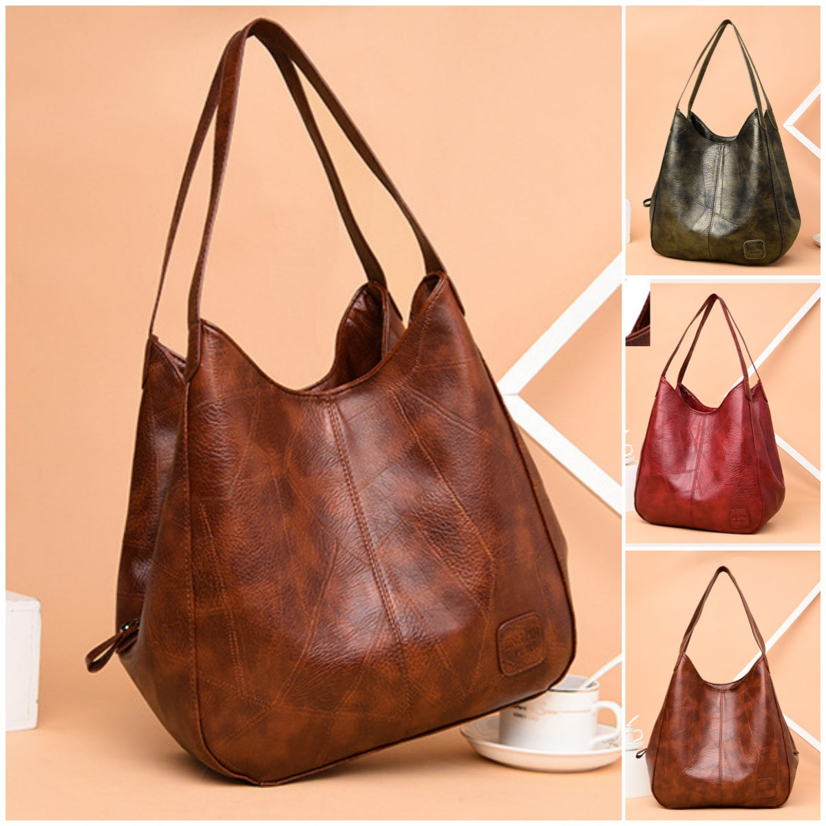 👜Νέα γυναικεία ρετρό τσάντα ώμου, μεγάλη χωρητικότητα με πολυεπίπεδη σχεδίαση, μοντέρνα και ευκολοσυνδύαστη