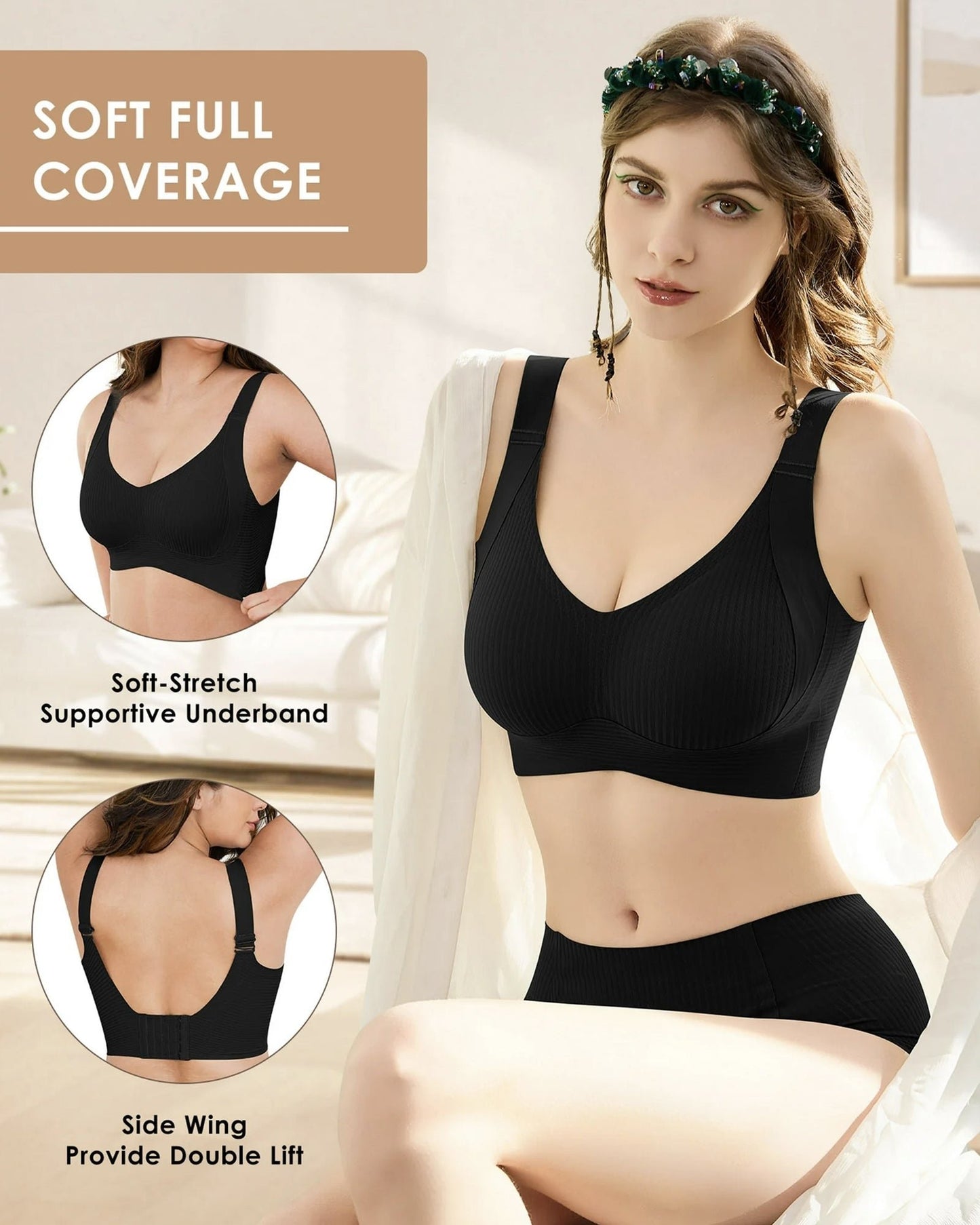 【Pack de 2 de alta calidad】Sujetador sin aros para mujer de una sola pieza ❤️【40-95 kg】Muy cómodo, con material suave y de alta elasticidad.
