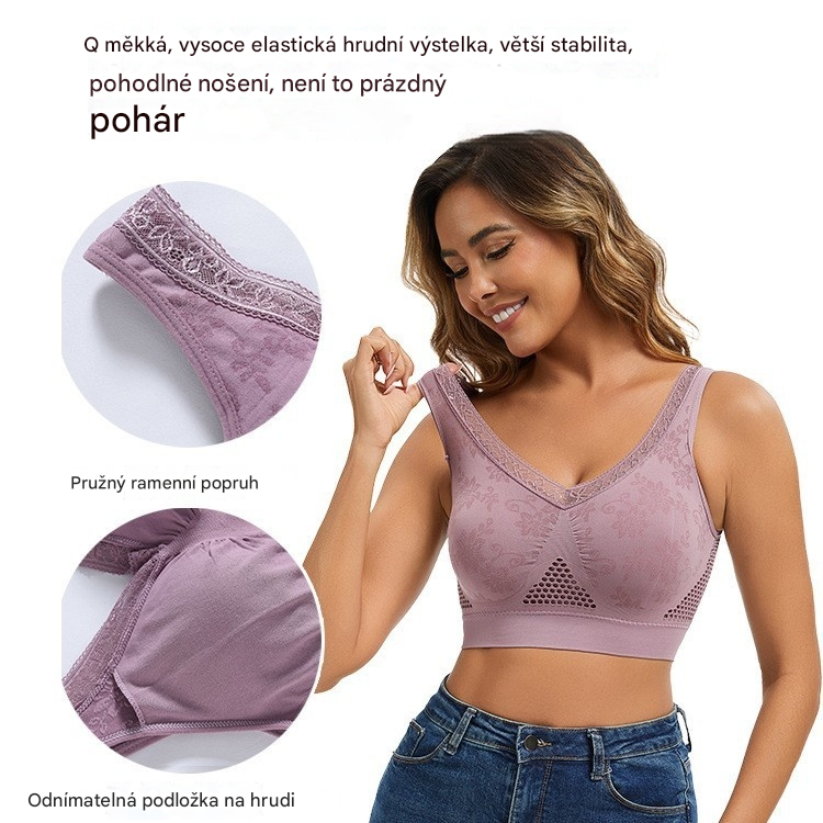 💕【Balení 3 kusů】💕  Bezdrátová krajková podprsenka s vysokou podporou pro ženy 【40-120 kg】