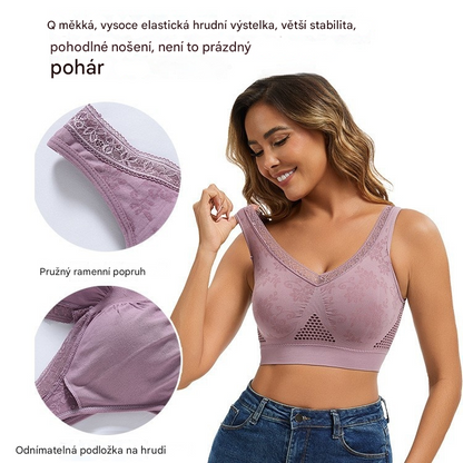 💕【Balení 3 kusů】💕  Bezdrátová krajková podprsenka s vysokou podporou pro ženy 【40-120 kg】
