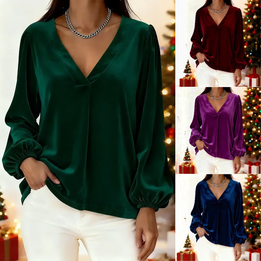🥰 [S-3XL] Κομψό βελούδινο τοπ με V λαιμόκοψη, μοντέρνο και άνετο
