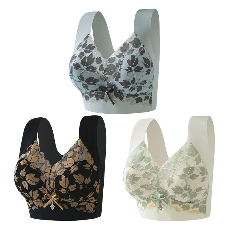 🎁💖【3 komad】【M-4XL】Čipkasti grudnjak velike veličine bez čeličnog prstena, luksuzna prekrasna leđa, seksi, prozračan i bešavni grudnjak 【40~100kg】