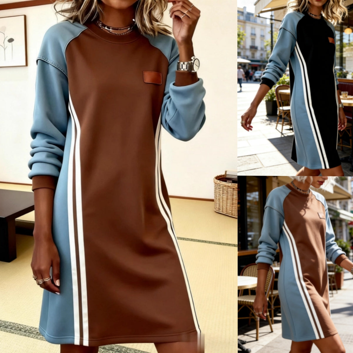 👗【S-3XL】Zimska ženska moderna haljina s okruglim izrezom, s elementima linija, svestrana i udobna