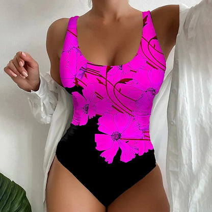 🥰【Poslední den – sleva 50 %】🔥【M–8XL】Pruhované jednodílné plavky s potiskem