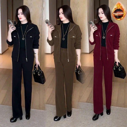 ✨【Pantaloni + Jacheta】🔥Nou costum de iarnă din catifea îngroșat din două piese pentru femei