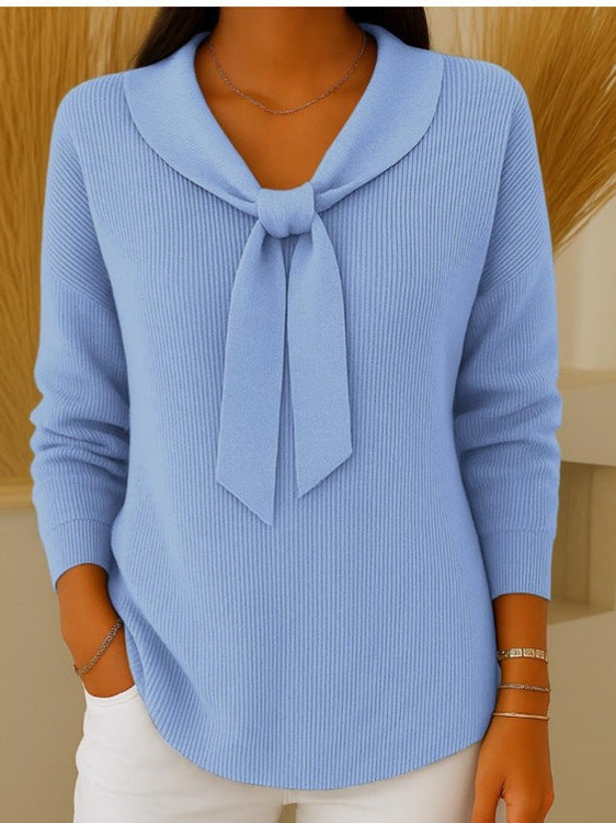 ✨Super wygodne w noszeniu💕【S-2XL】Sweter damski w jednolitym kolorze z wiązaniem i długim rękawem, swobodny i luźny