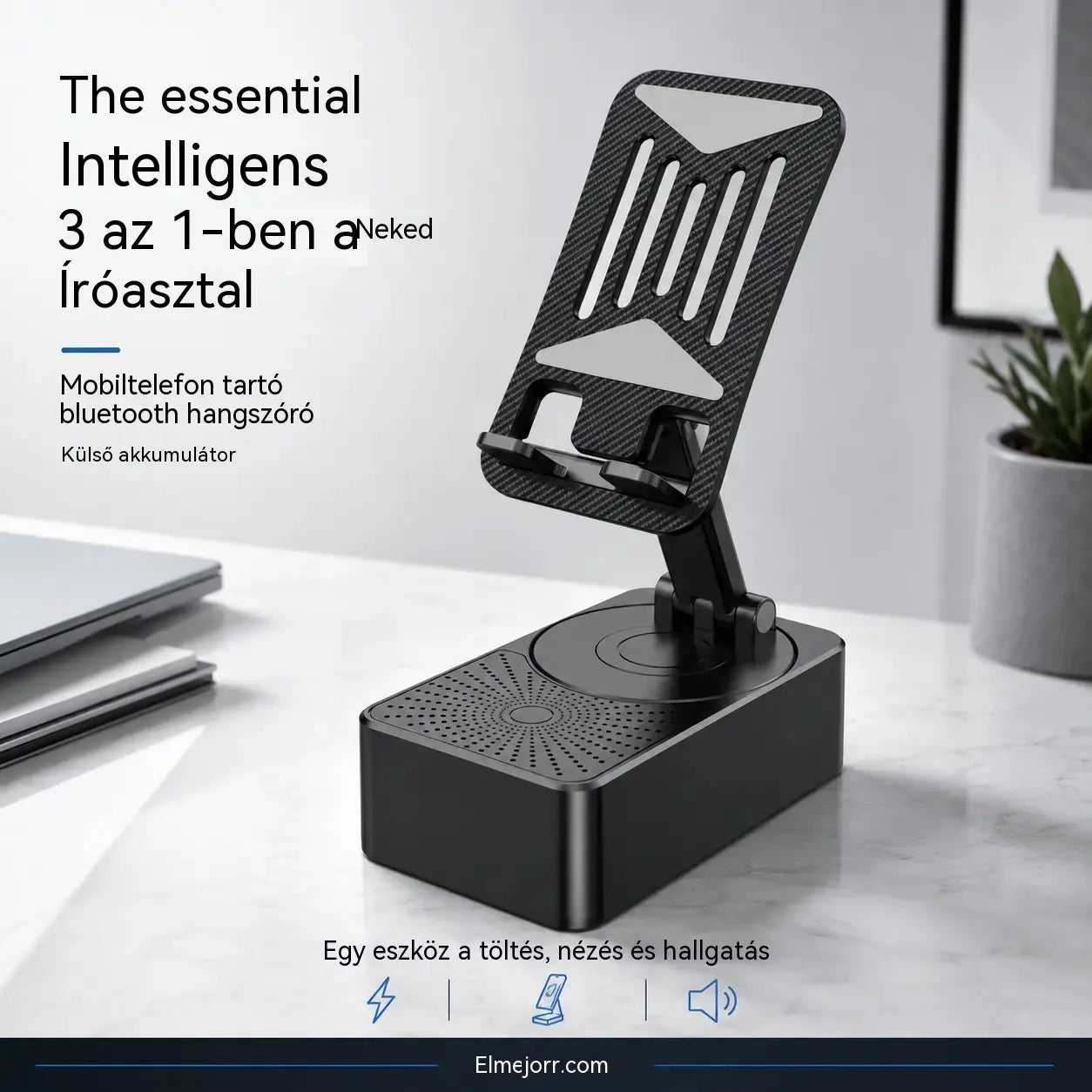 🔥 3 az 1-ben: Bluetooth hangszóró + töltő + 360°-os mobiltelefon-állvány 📱🔊⚡