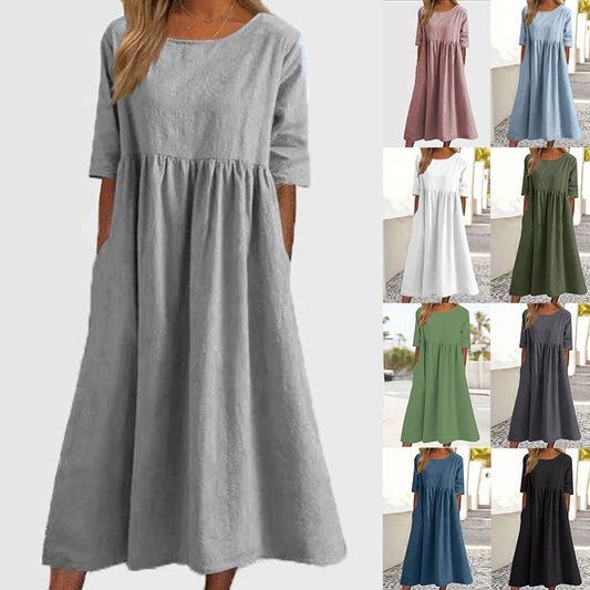 💕【50% sleva】【S-5XL】Nové univerzální volnočasové šaty, s kapsami, volné a pohodlné, ve velkých velikostech