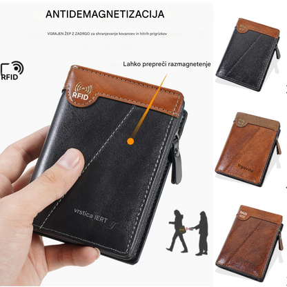✨Nova vrhunska moška denarnica z zadrgo v retro slogu z RFID funkcijo proti kraji.