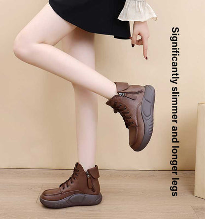 36-41【Модел 2025】Класически ретро къси ботуши от телешка кожа за спорт и ежедневно носене, дебела подметка тип „мартиниз“, удобни и ненатоварващи краката