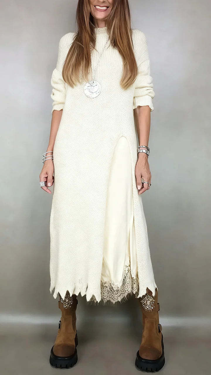 👗Zadnji dan 50% popusta✨【XS-3XL】Novi čipkasti komplet, s prorezima, pulover dizajn, dvo-dijelni komplet haljina-pulover s trakicama i prorezom