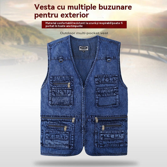 🔥👔【XL-7XL】Muški traper prsluk s više džepova.
