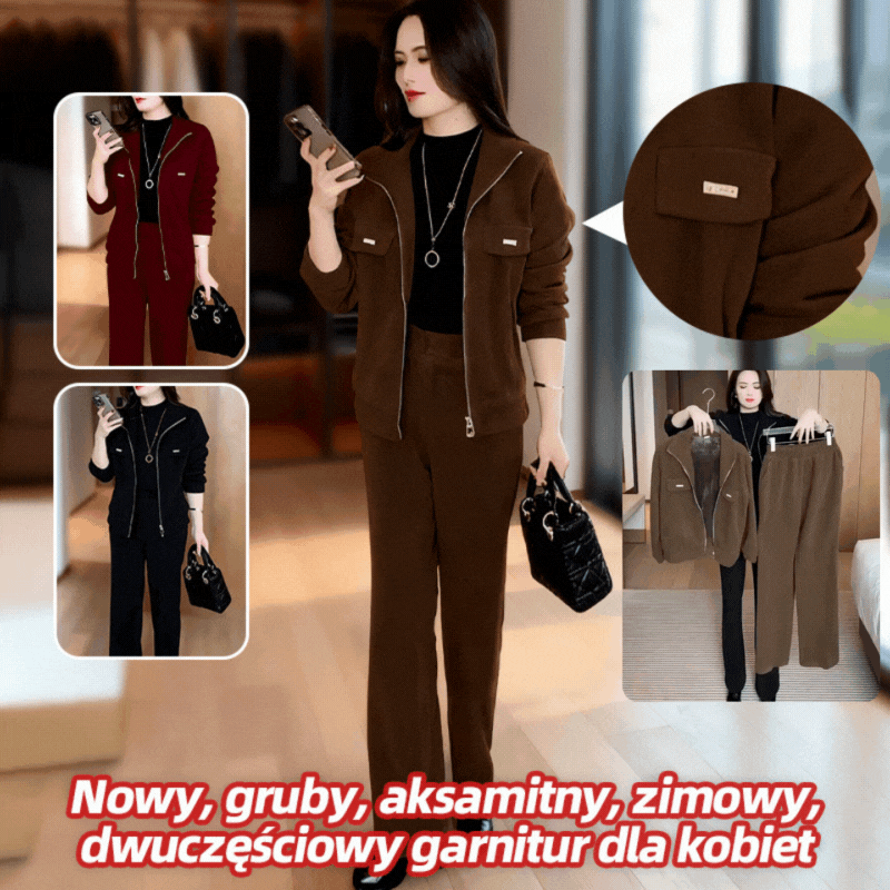 ✨【Pantaloni + Jacheta】🔥Nou costum de iarnă din catifea îngroșat din două piese pentru femei