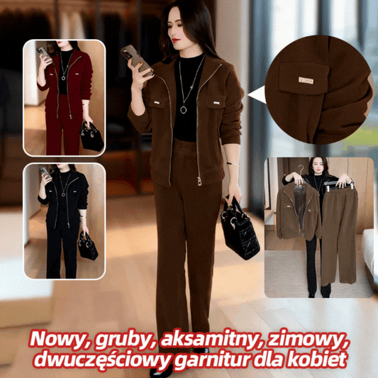 ✨【Pantaloni + Jacheta】🔥Nou costum de iarnă din catifea îngroșat din două piese pentru femei