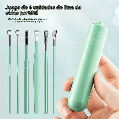 👂Juego de 6 herramientas para eliminar el cerumen con tubo de almacenamiento