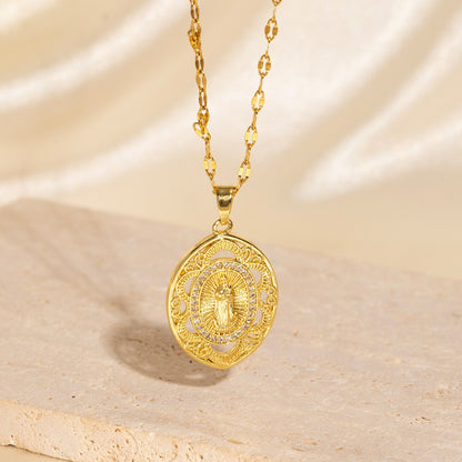 ⏳Último día: 50% de descuento✨Collar de lujo, collar dorado con diseño en relieve de la Virgen María