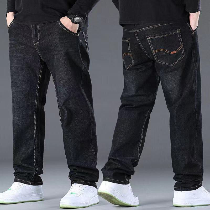 🔥【45-160KG】👖 Volné rovné džíny s vysokým pasem a vysokým elastickým pasem plus size pro muže✅Platba na dobírku