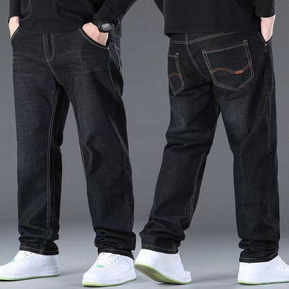 🔥【45-160KG】👖 Volné rovné džíny s vysokým pasem a vysokým elastickým pasem plus size pro muže✅Platba na dobírku